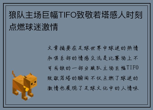 狼队主场巨幅TIFO致敬若塔感人时刻点燃球迷激情